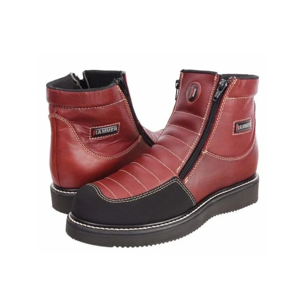 Hammer Force HM-338 Mens Wine Leather Dual Zipper Comfort Work Boots Sz 7 US
